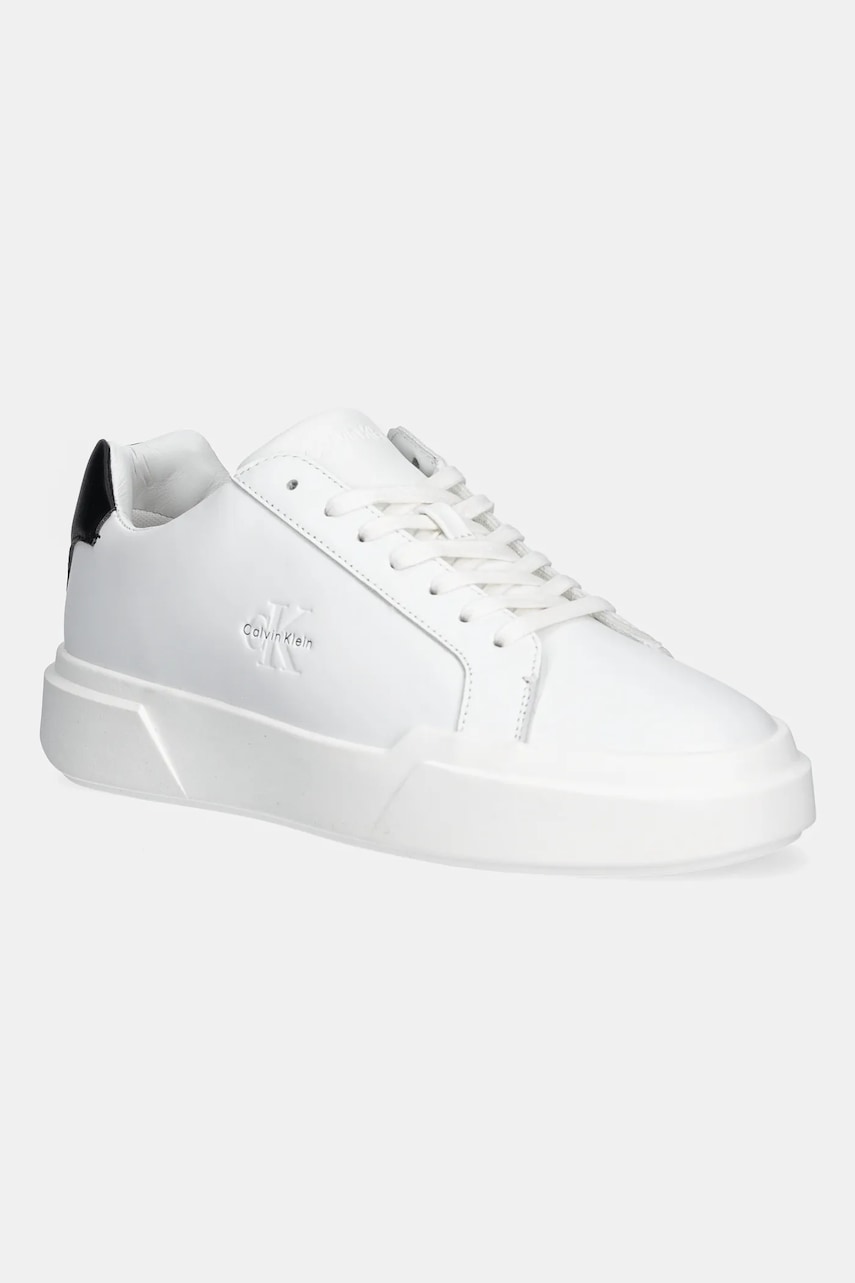 Levně Kožené tenisky Calvin Klein CHUNKY CUPSOLE LACEUP LTH pánské, bílá barva, YM0YM01344