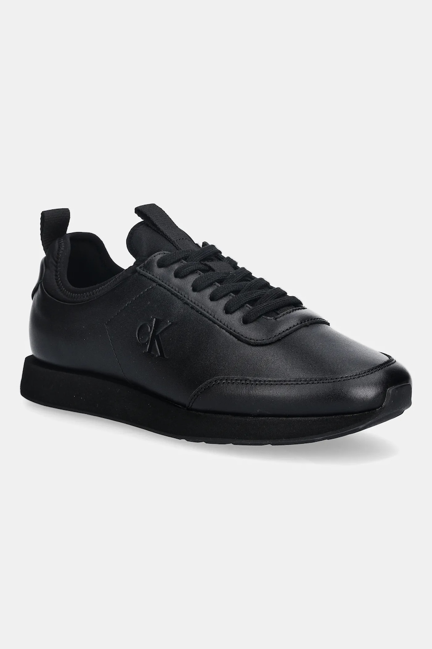 Levně Kožené tenisky Calvin Klein RETRO RUNNER SOCK LACEUP LTH pánské, černá barva, YM0YM01362
