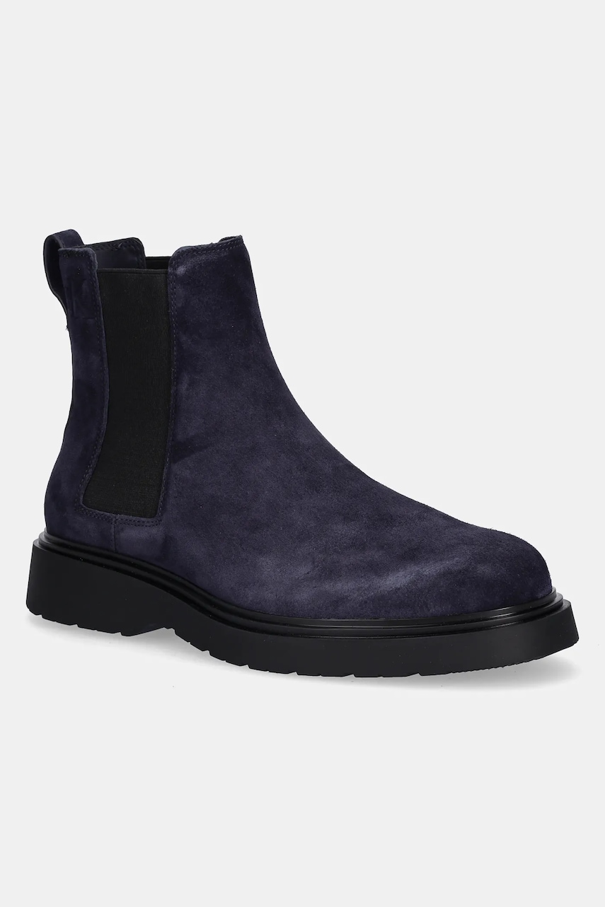 Levně Kožené kotníkové boty Calvin Klein COMBAT ESS CHELSEA BOOT SU pánské, tmavomodrá barva, YM0YM01372