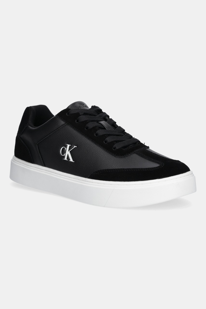 Levně Kožené tenisky Calvin Klein CLASSIC CUPSOLE LACEUP WT MIX pánské, černá barva, YM0YM01429