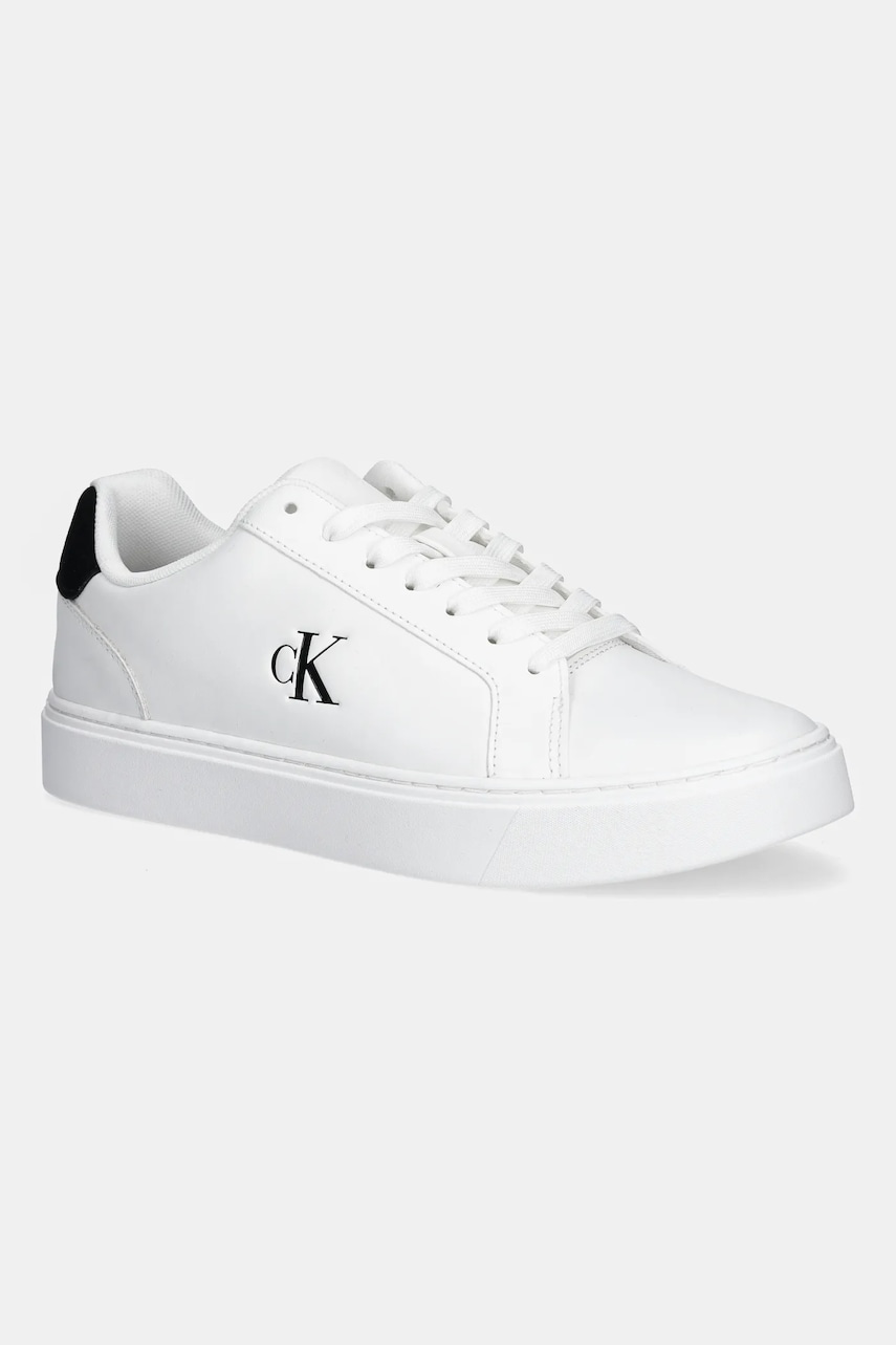 Levně Kožené tenisky Calvin Klein CLASSIC CUPSOLE LACEUP LTH pánské, bílá barva, YM0YM01435