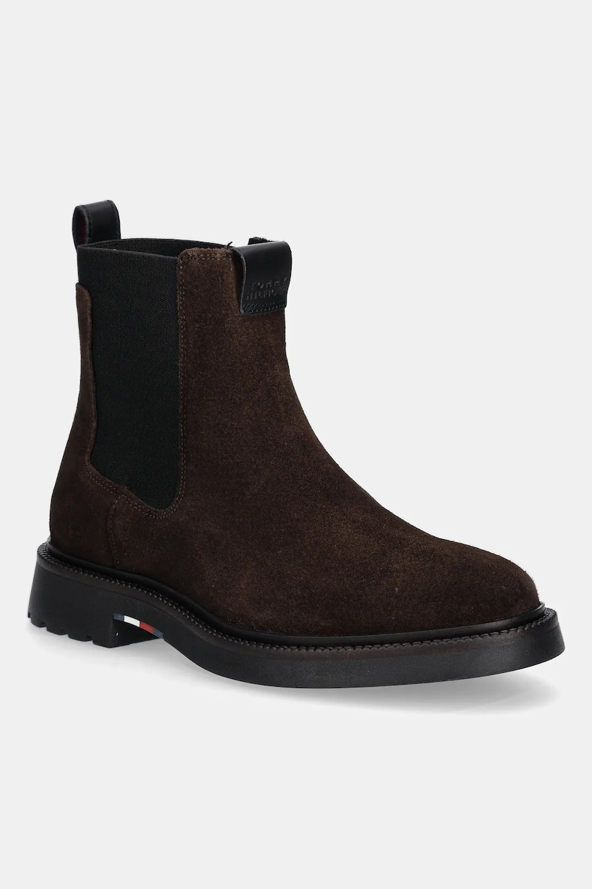 Levně Semišové kotníkové boty Tommy Hilfiger COMFORT LWT SDE CHELSEA pánské, hnědá barva, FM0FM05592