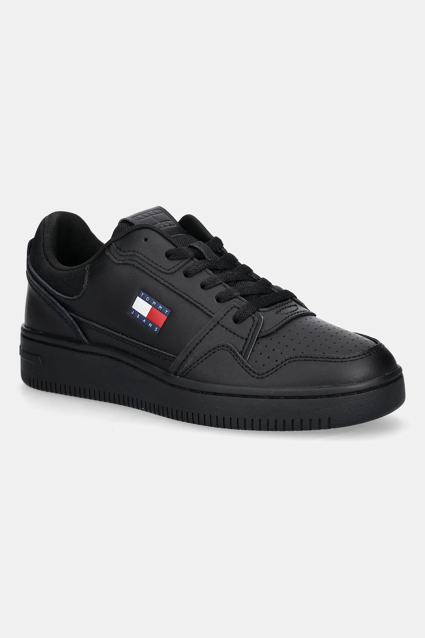 Levně Kožené tenisky Tommy Jeans TJM RETRO BASKET pánské, černá barva, EM0EM01612
