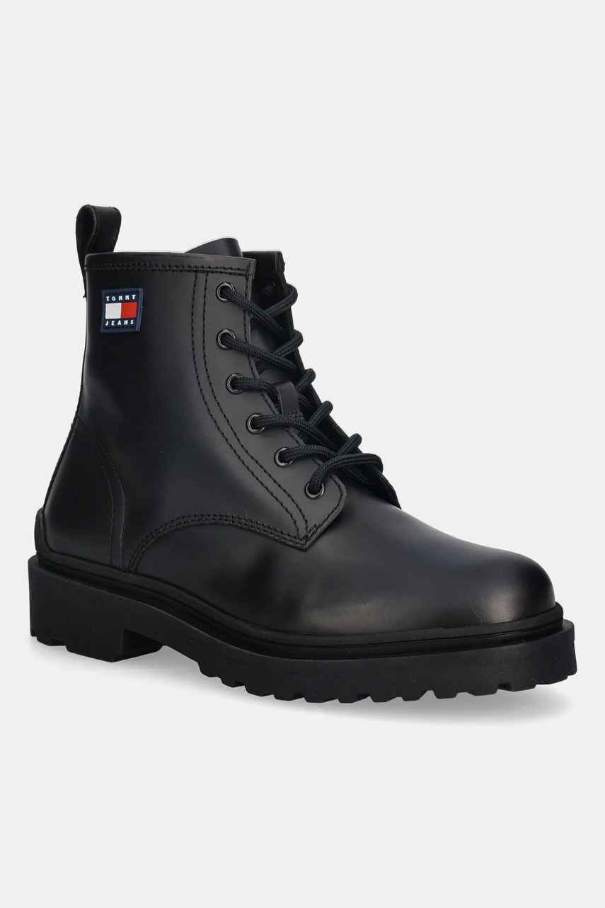 Tommy Jeans ghete de piele TJM LACE UP RUBBERIZED culoarea negru, EM0EM01628