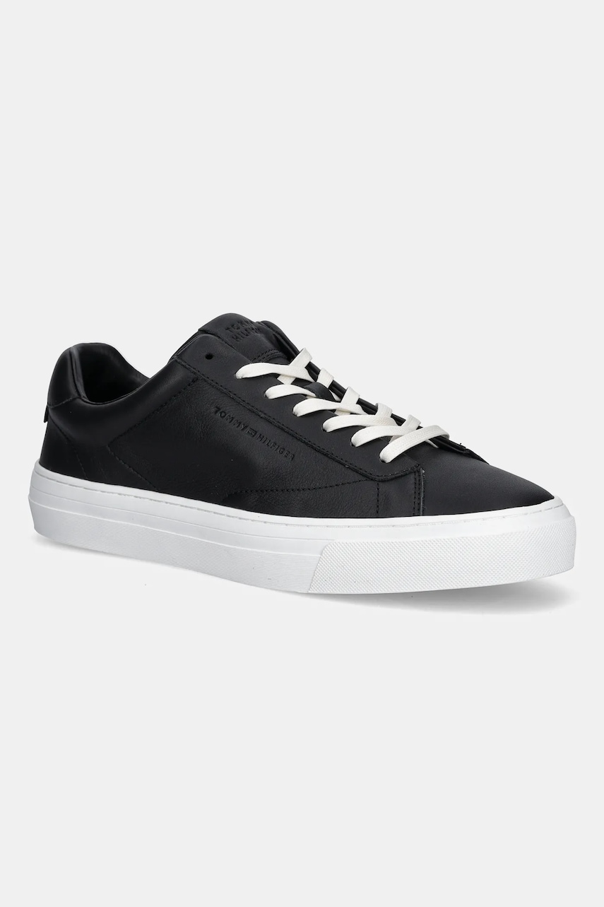 Levně Kožené tenisky Tommy Hilfiger PREMIUM DRESS CUPSOLE LTH pánské, černá barva, FM0FM05572