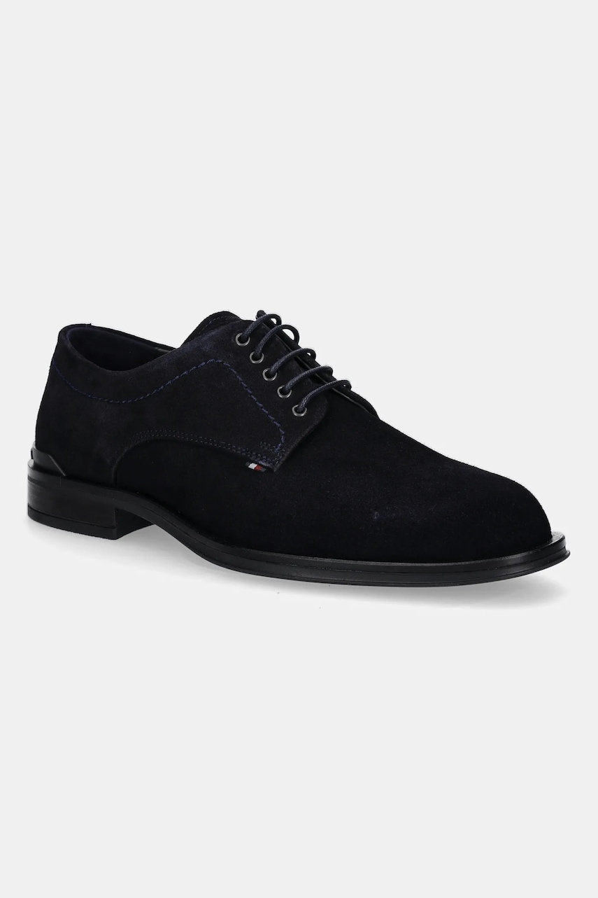 Levně Semišové polobotky Tommy Hilfiger CORPORATE HILFIGER SDE DERBY pánské, tmavomodrá barva, FM0FM05582