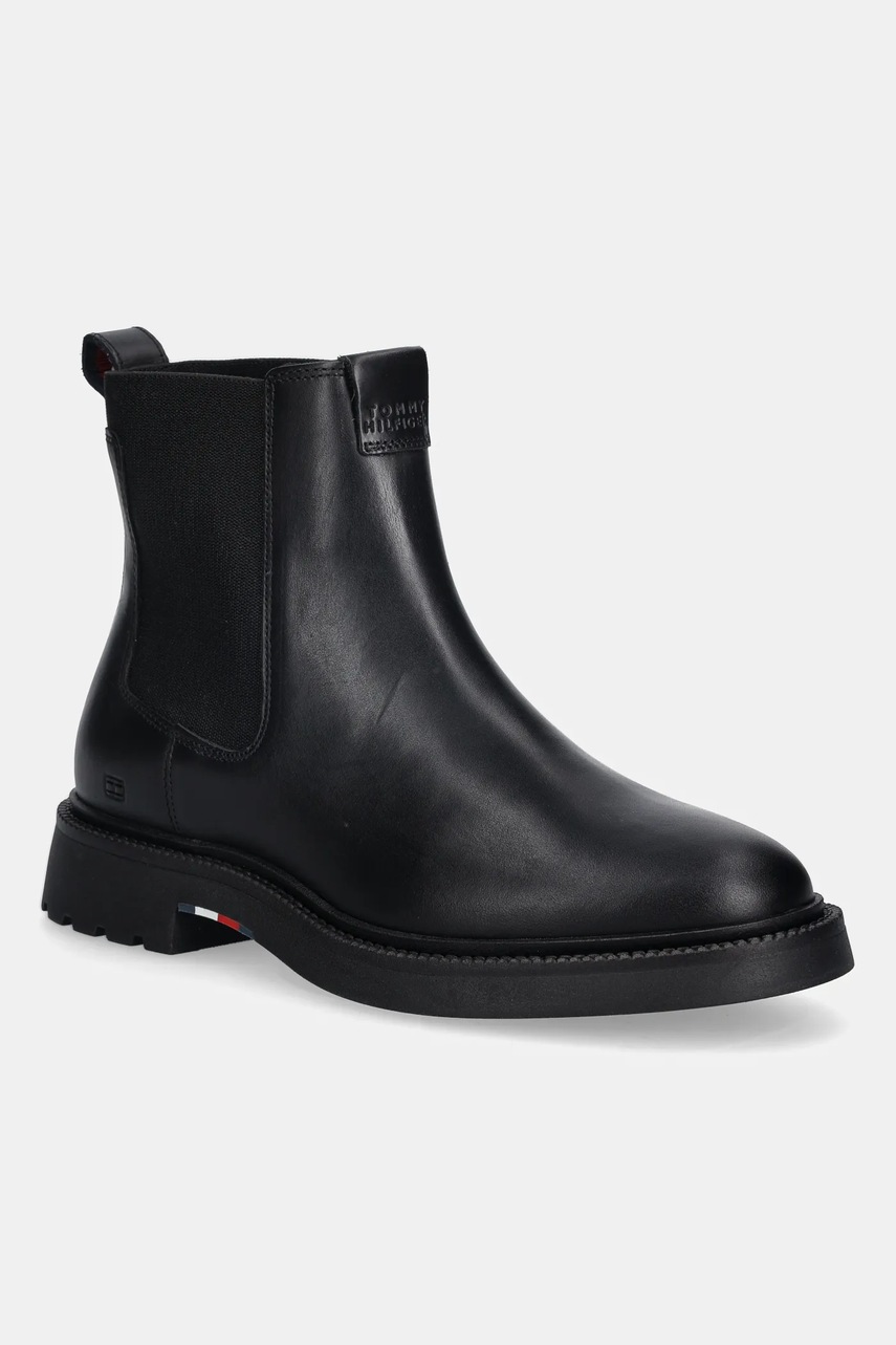 Levně Kožené kotníkové boty Tommy Hilfiger HILFIGER COMFORT LWT LTH CHELSEA pánské, černá barva, FM0FM05591