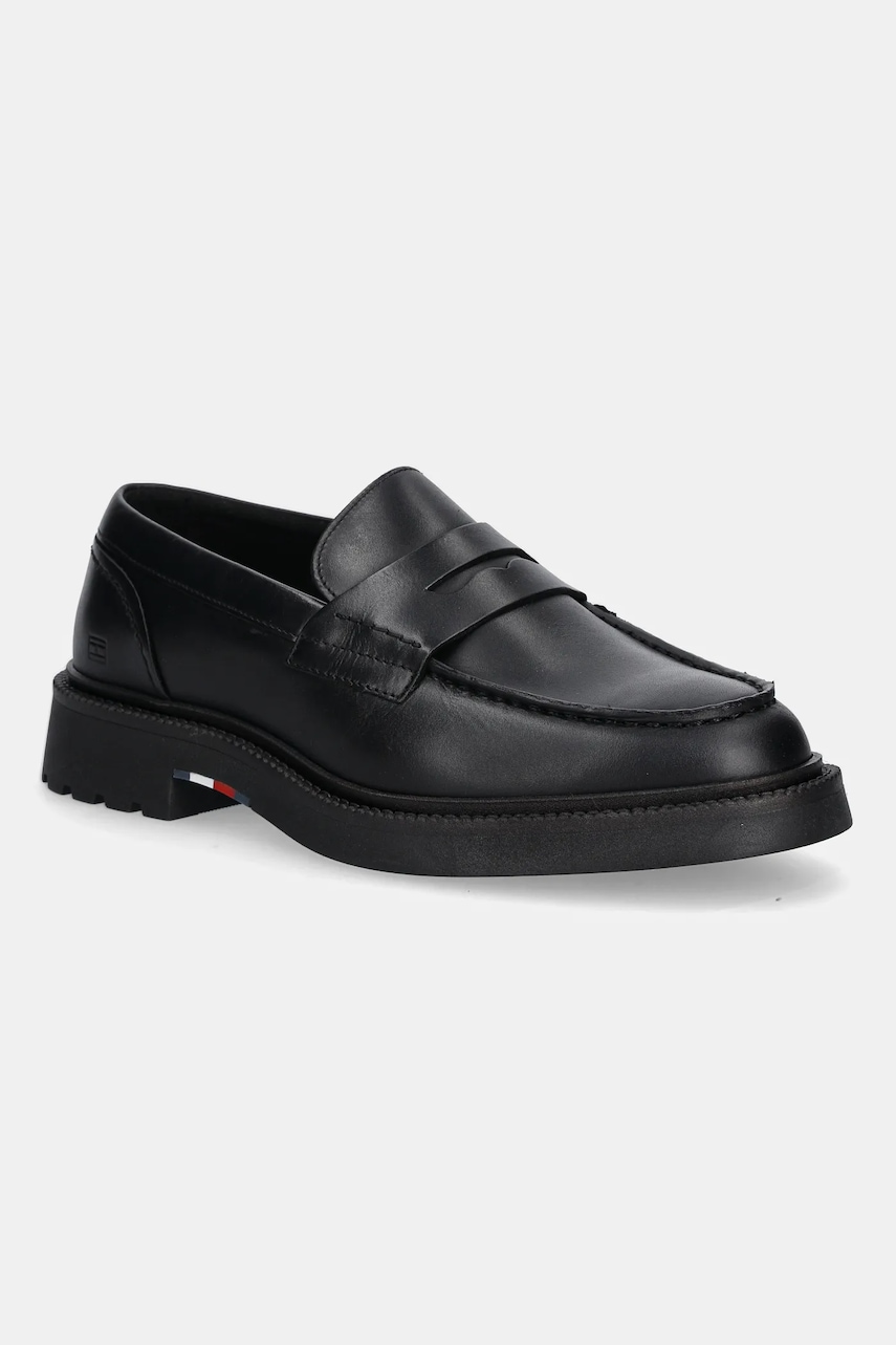 Levně Kožené mokasíny Tommy Hilfiger HILFIGER COMFORT LWT LTH LOAFER pánské, černá barva, FM0FM05698