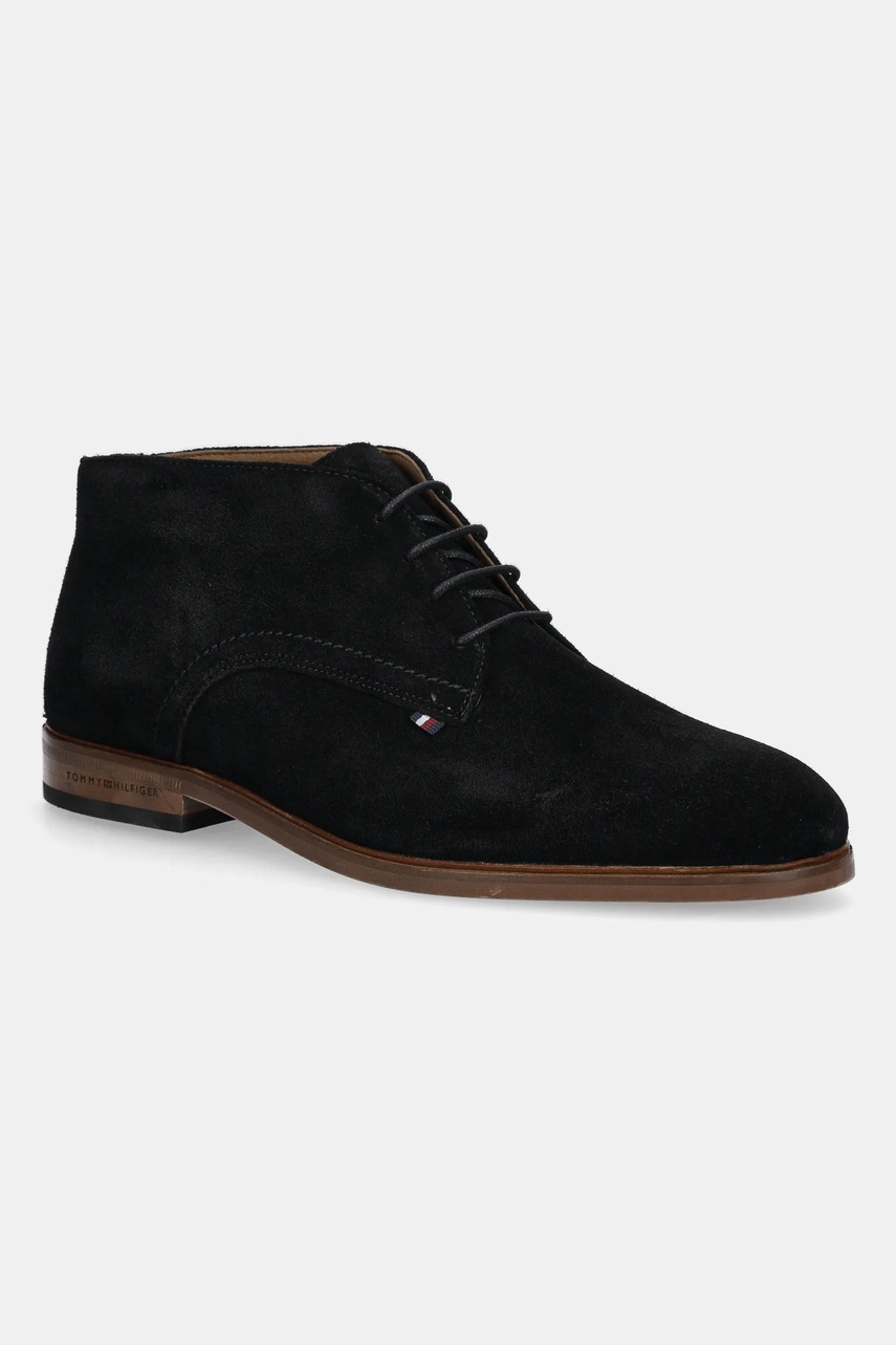 Levně Semišové kotníkové boty Tommy Hilfiger HILFIGER DRESS SUEDE BOOT pánské, černá barva, FM0FM05726