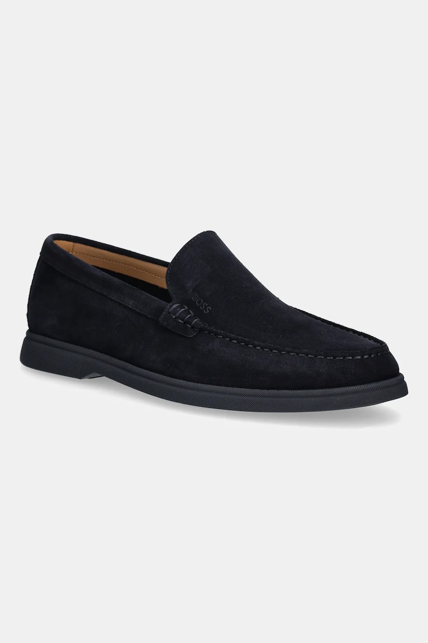 BOSS mocasini din piele întoarsă Sienne culoarea bleumarin, 50543083