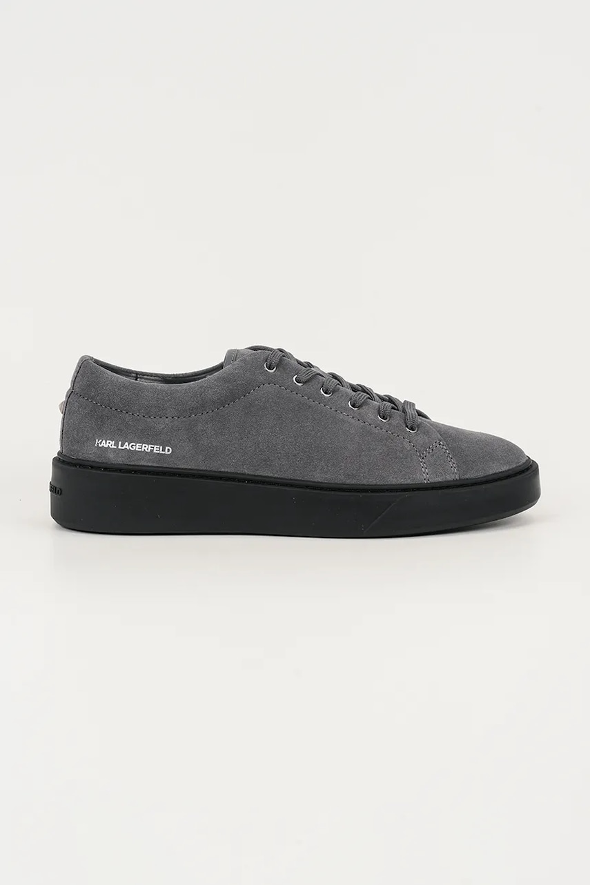 Karl Lagerfeld sneakers din piele întoarsă FLINT II culoarea gri, KL53323A