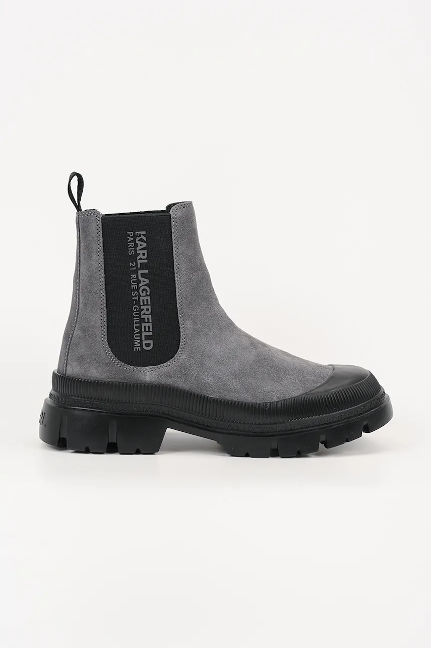 Karl Lagerfeld botine din piele întoarsă TREKKA MENS RSG culoarea gri, KL25243A