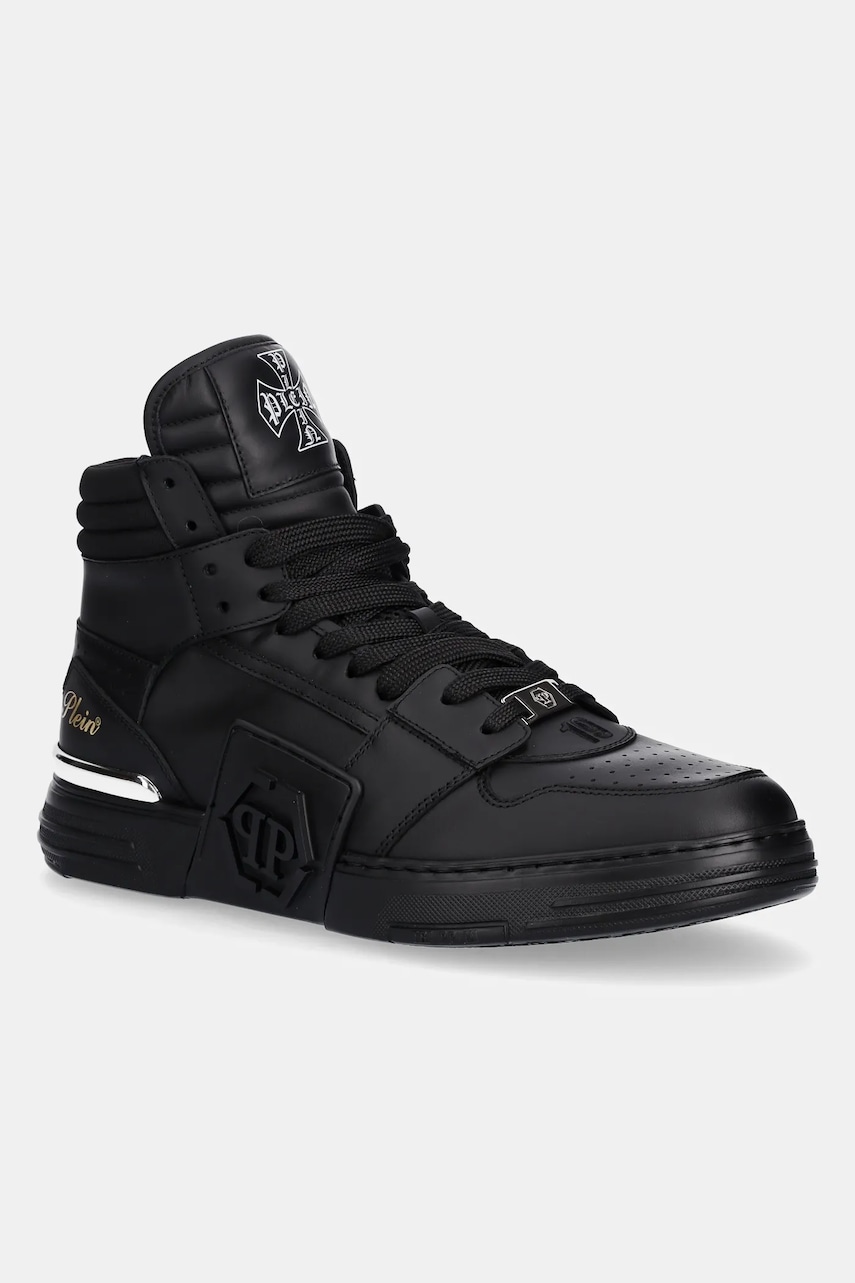 Philipp Plein sneakers din piele Phantom Kicks High Top culoarea negru, USC0822.PLE075N.0202