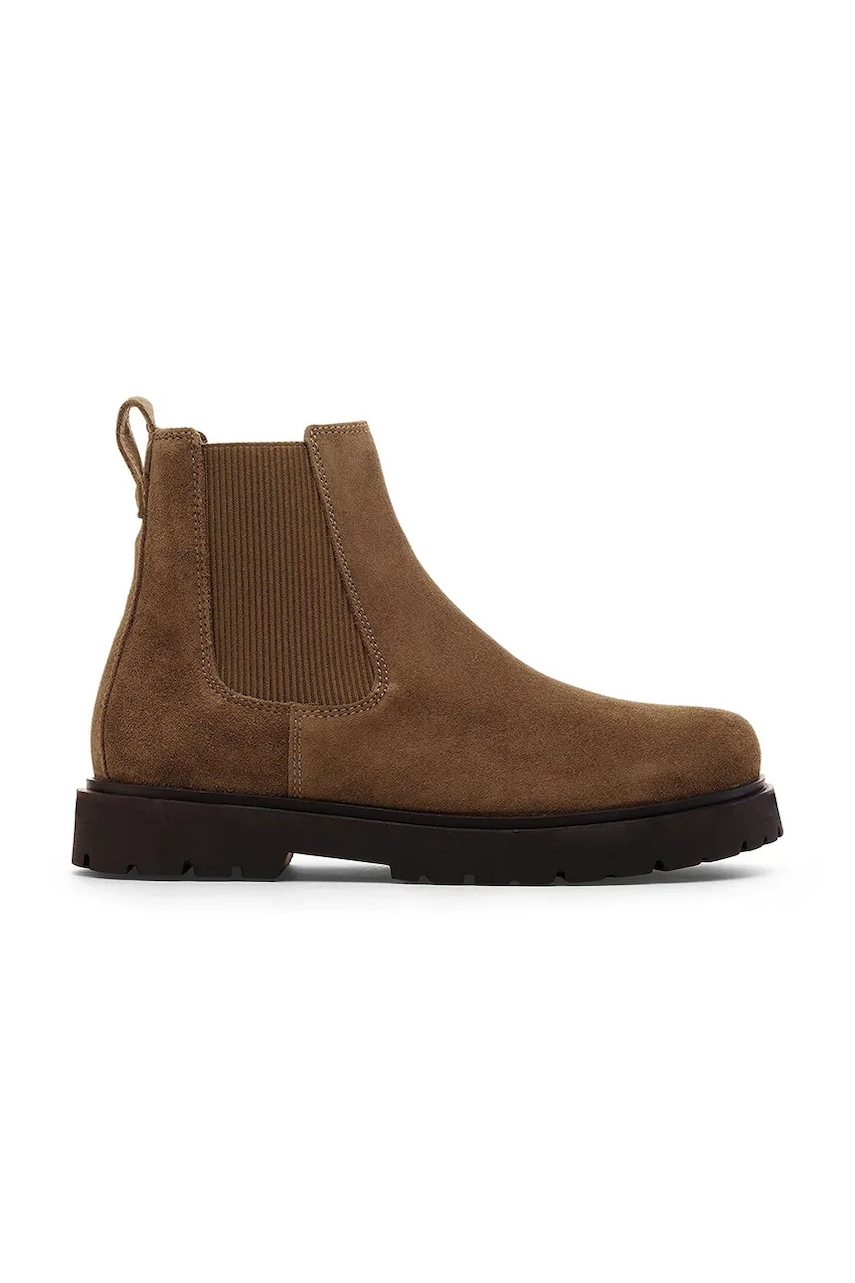 Birkenstock botine din piele întoarsă Highwood Slip On Mid M culoarea maro, 1030115