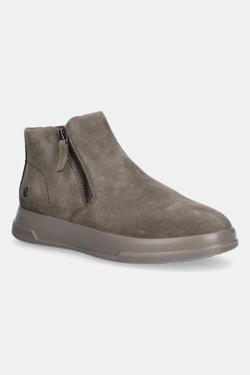 Ecco cizme din piele intoarsa Move Zip Bootie culoarea bej, cu toc plat, 223823-05559