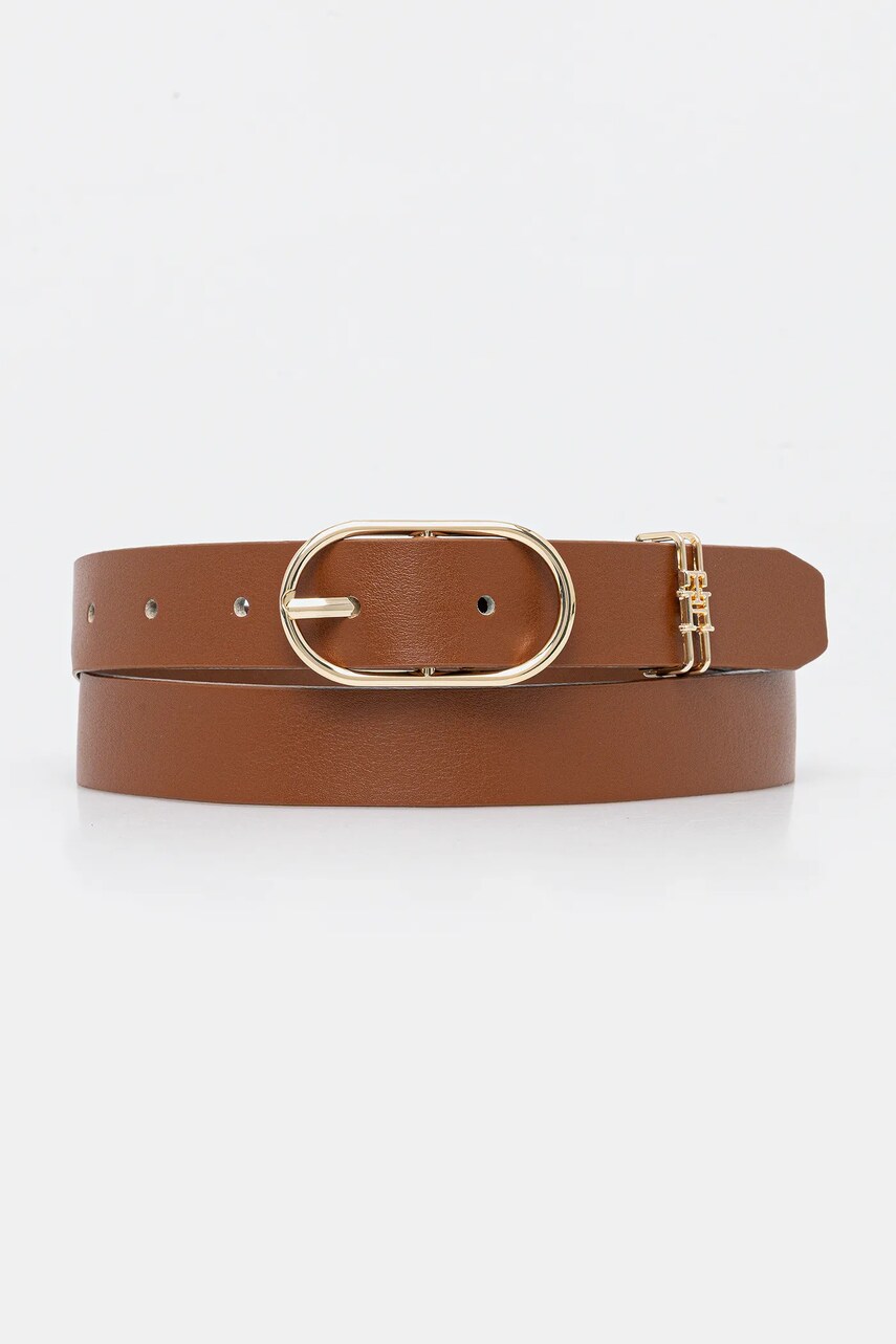 Levně Pásek Tommy Hilfiger dámský, hnědá barva, AW0AW17494