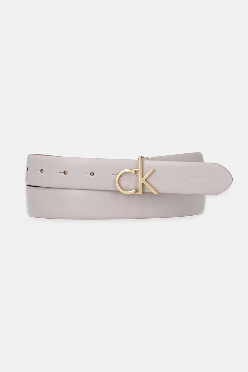 Levně Kožený pásek Calvin Klein dámský, šedá barva, LV04F7033G