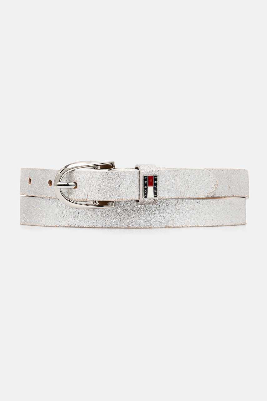 Tommy Jeans curea de piele culoarea argintiu, AW0AW17917