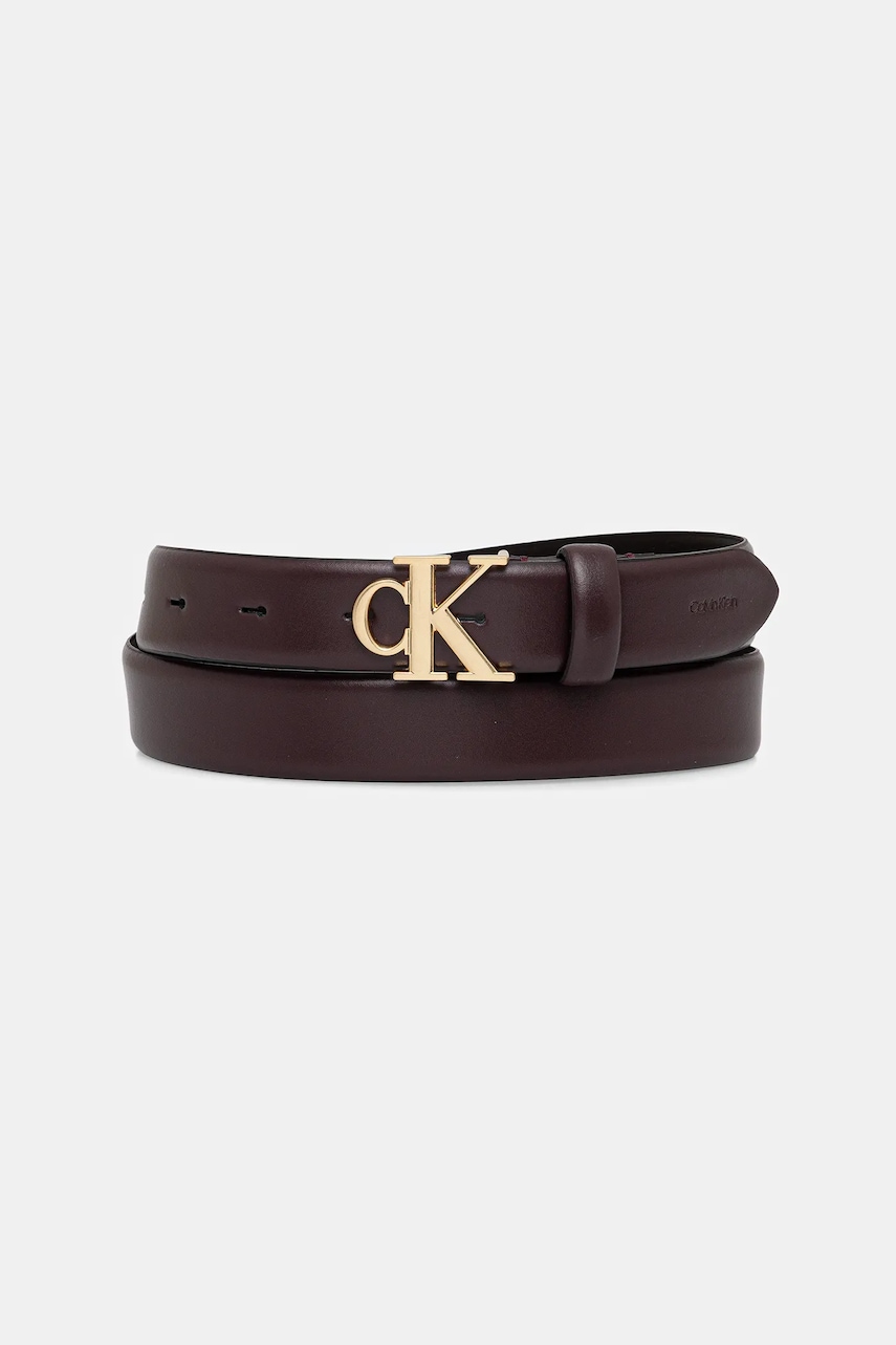 Levně Kožený pásek Calvin Klein dámský, hnědá barva, LV04F7054G