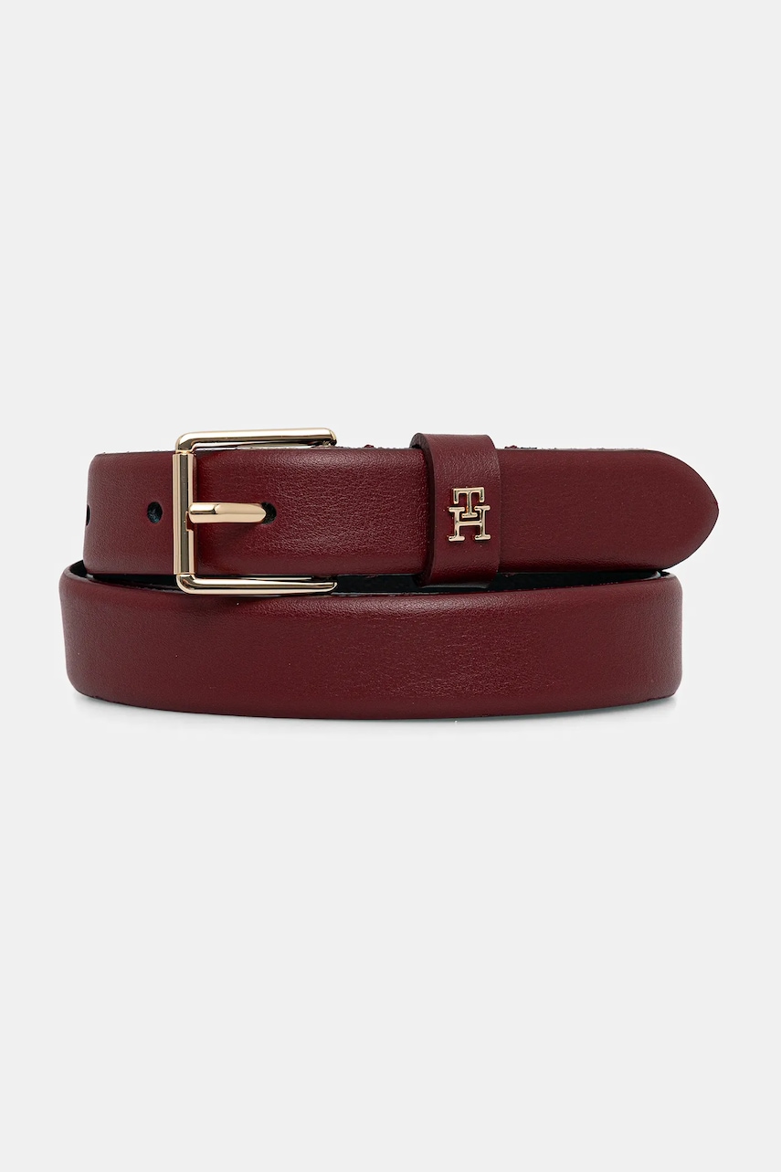 Levně Pásek Tommy Hilfiger dámský, vínová barva, AW0AW17756