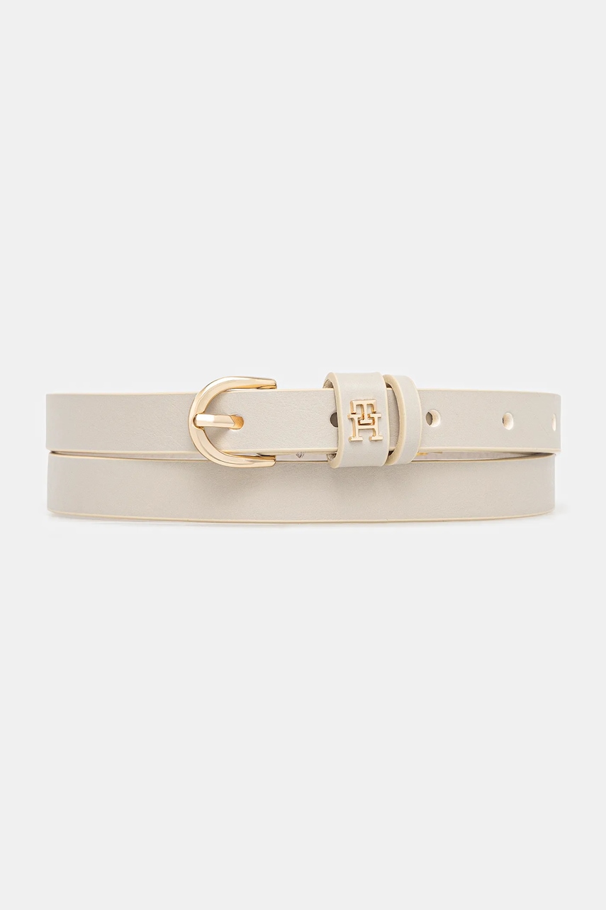 Levně Kožený pásek Tommy Hilfiger dámský, béžová barva, AW0AW17759