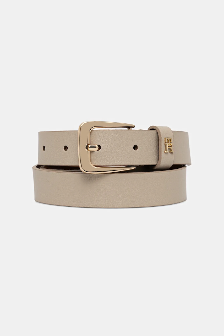 Levně Kožený pásek Tommy Hilfiger dámský, béžová barva, AW0AW17767