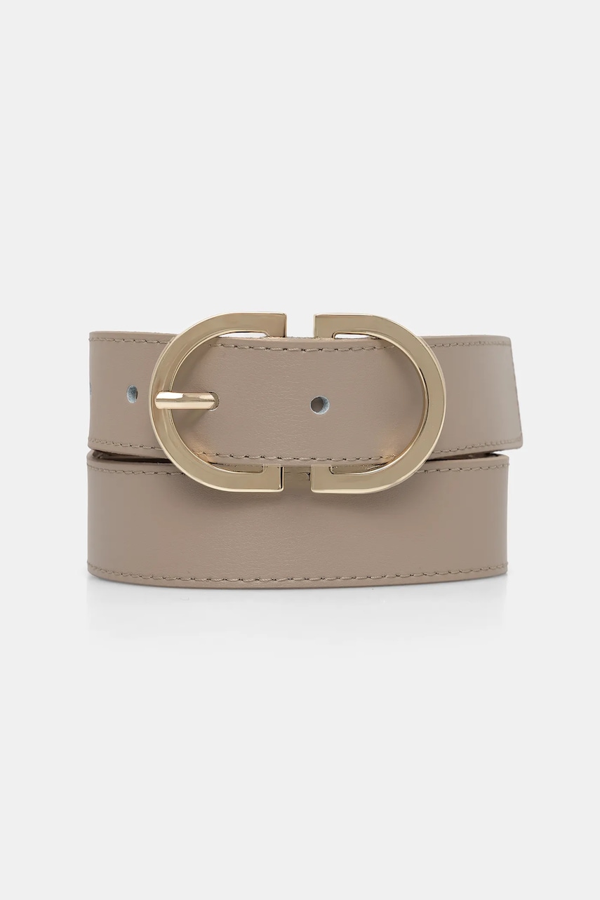Levně Kožený pásek Tommy Hilfiger dámský, béžová barva, AW0AW17972