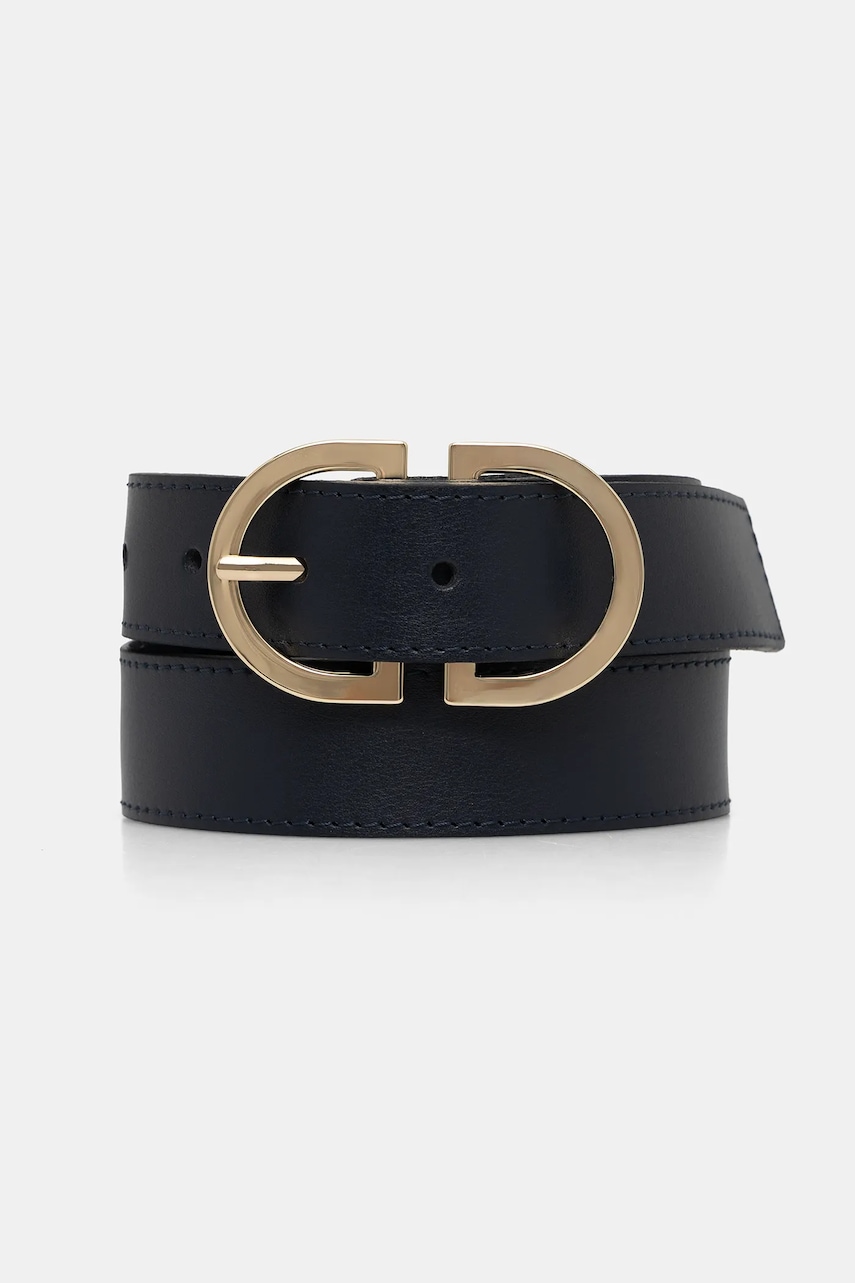 Levně Kožený pásek Tommy Hilfiger dámský, tmavomodrá barva, AW0AW17972