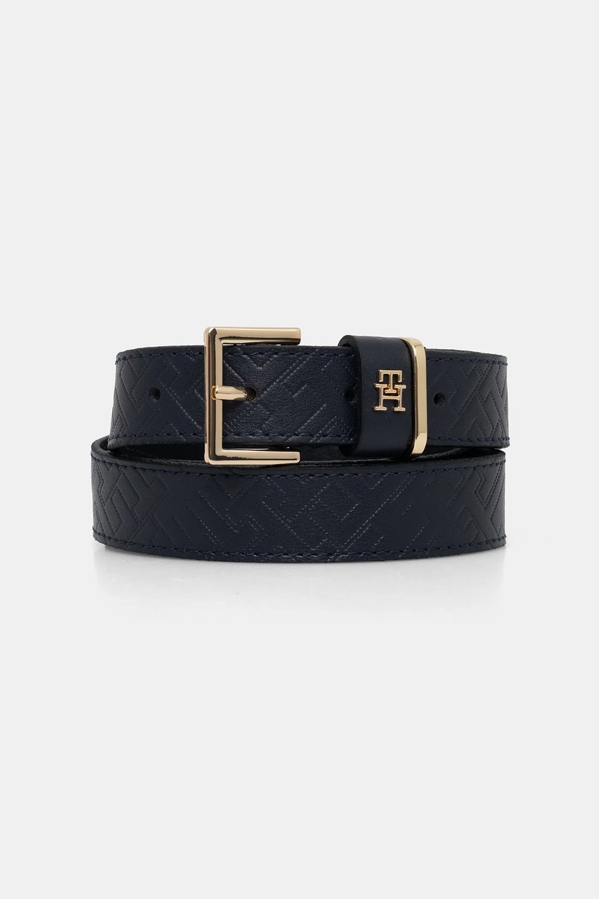 Levně Kožený pásek Tommy Hilfiger dámský, tmavomodrá barva, AW0AW17974