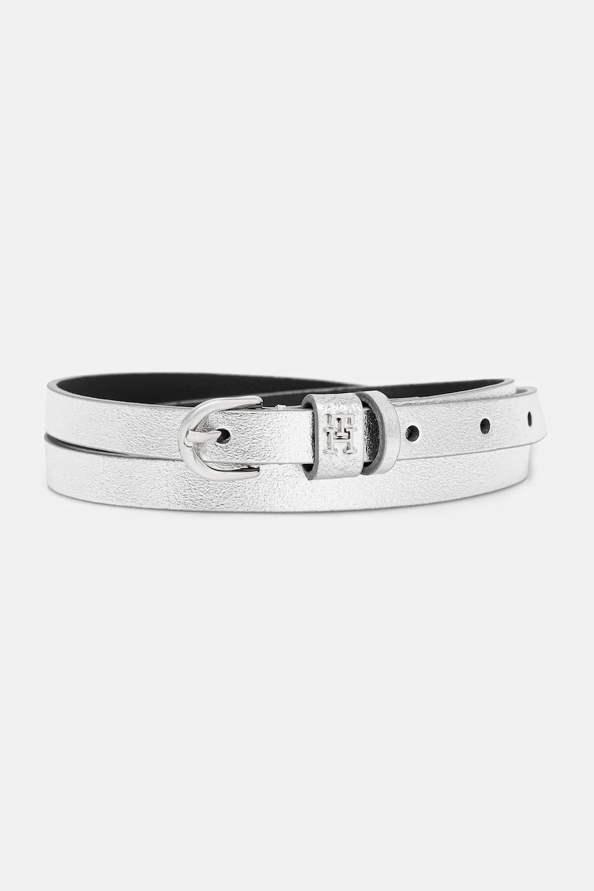Levně Dětský kožený pásek Tommy Hilfiger dámský, stříbrná barva, AW0AW17977
