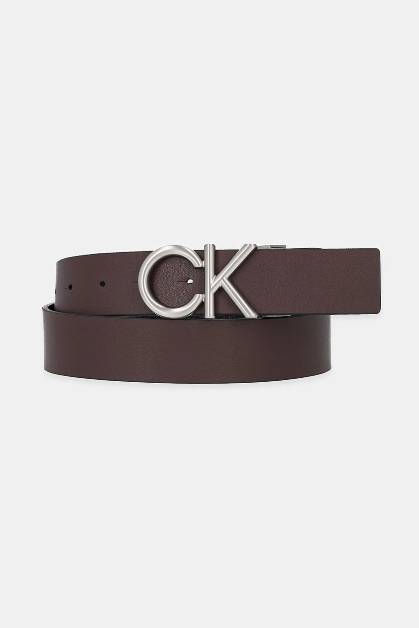 Levně Oboustranný kožený pásek Calvin Klein pánský, hnědá barva, LV04D7034G