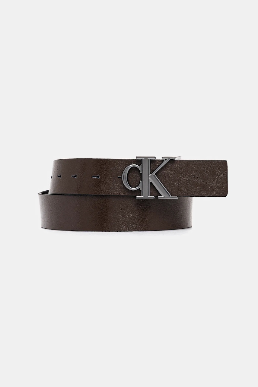 Levně Oboustranný kožený pásek Calvin Klein pánský, hnědá barva, LV04G7026G
