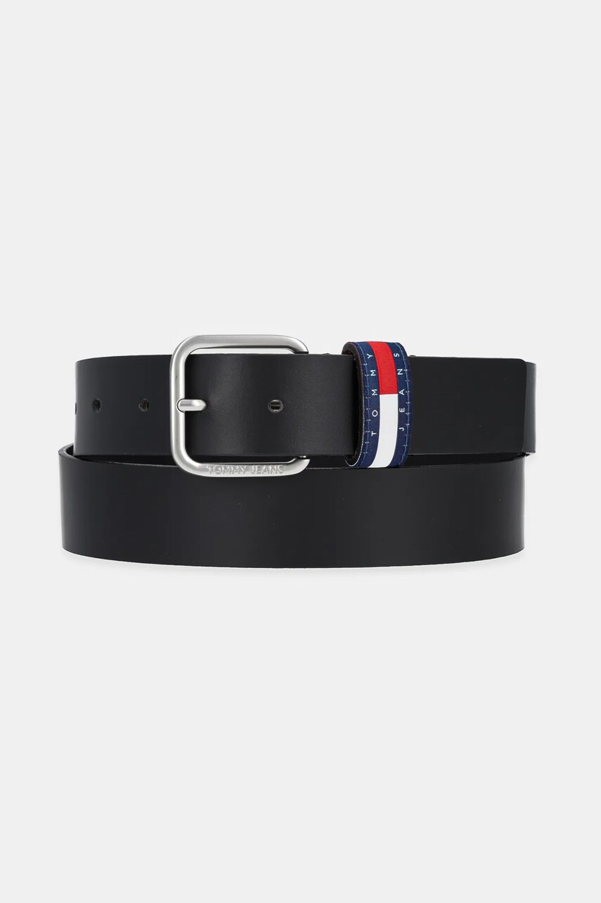 Levně Kožený pásek Tommy Jeans pánský, černá barva, AM0AM13415