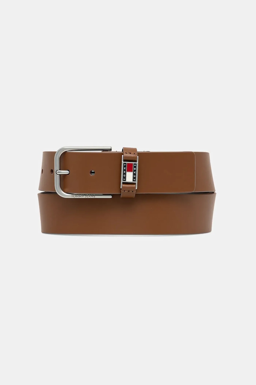 Tommy Jeans curea de piele culoarea maro, AM0AM13687