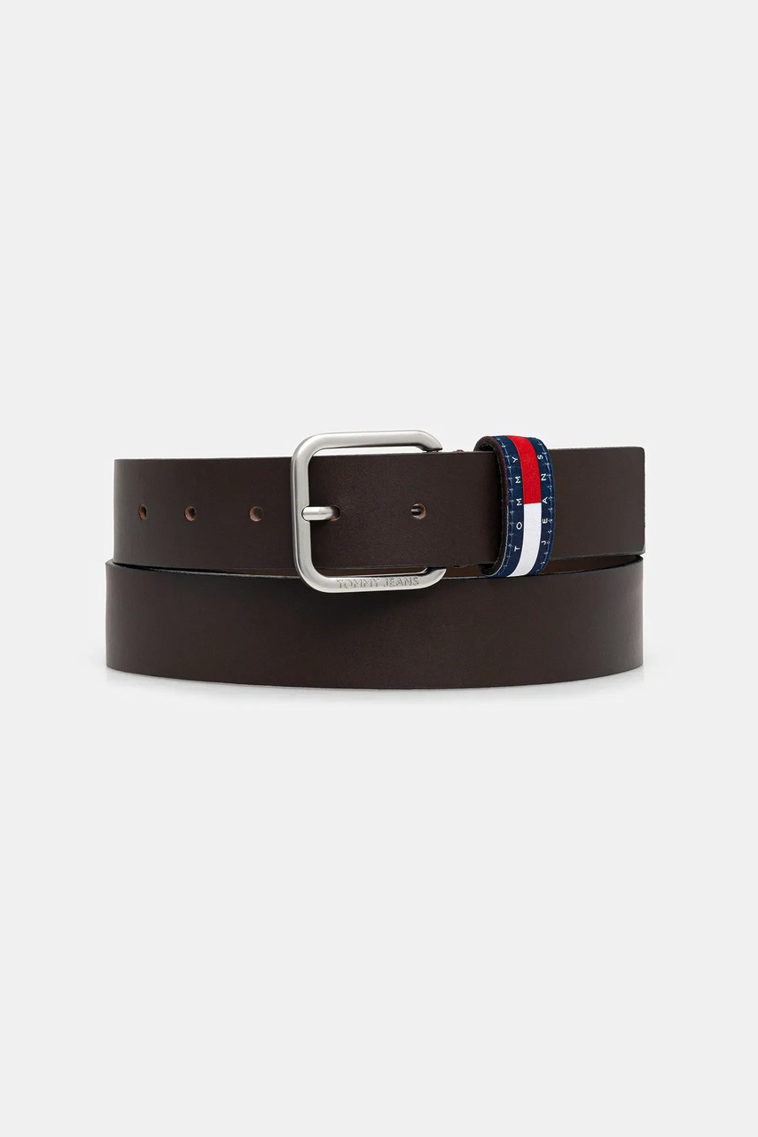 Levně Kožený pásek Tommy Jeans pánský, hnědá barva, AM0AM13688