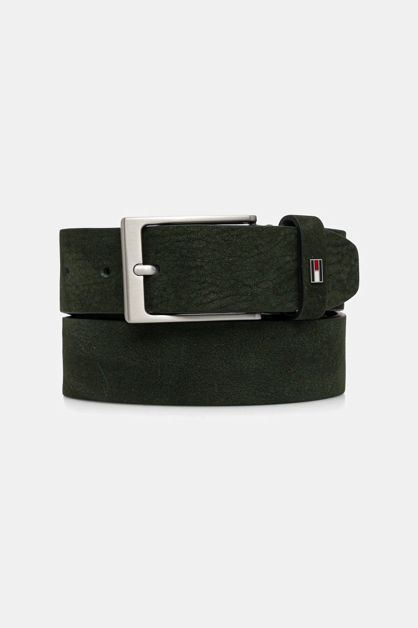 Levně Semišový pásek Tommy Hilfiger pánský, zelená barva, AM0AM13754