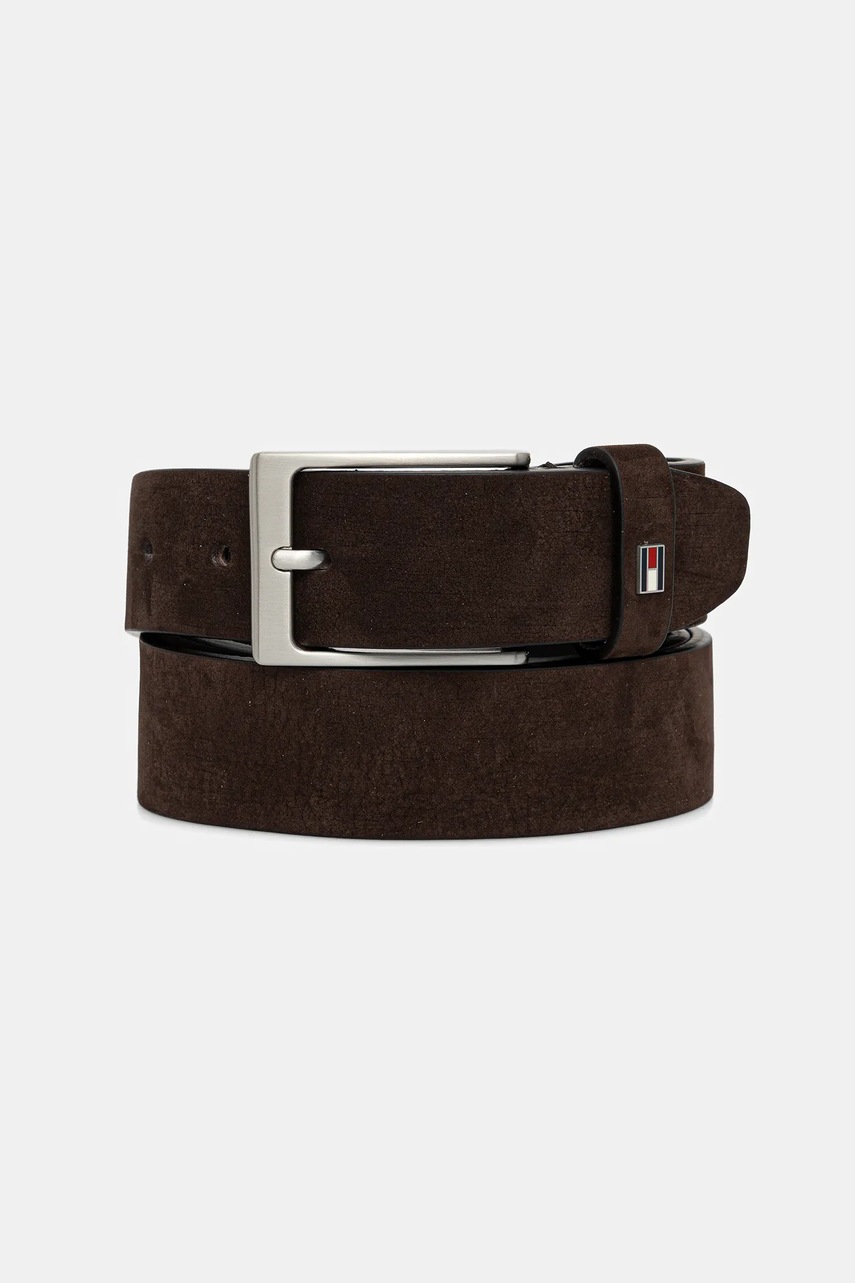 Levně Semišový pásek Tommy Hilfiger pánský, hnědá barva, AM0AM13754