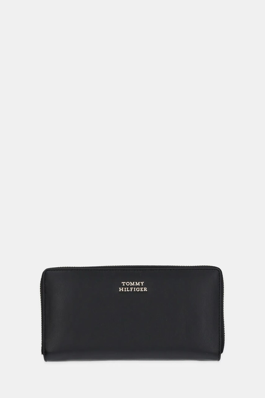 Levně Kožená peněženka Tommy Hilfiger dámská, černá barva, AW0AW17498