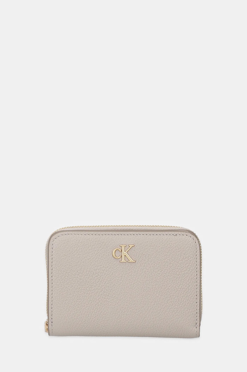 Levně Kožená peněženka Calvin Klein dámská, béžová barva, LV04F1064G