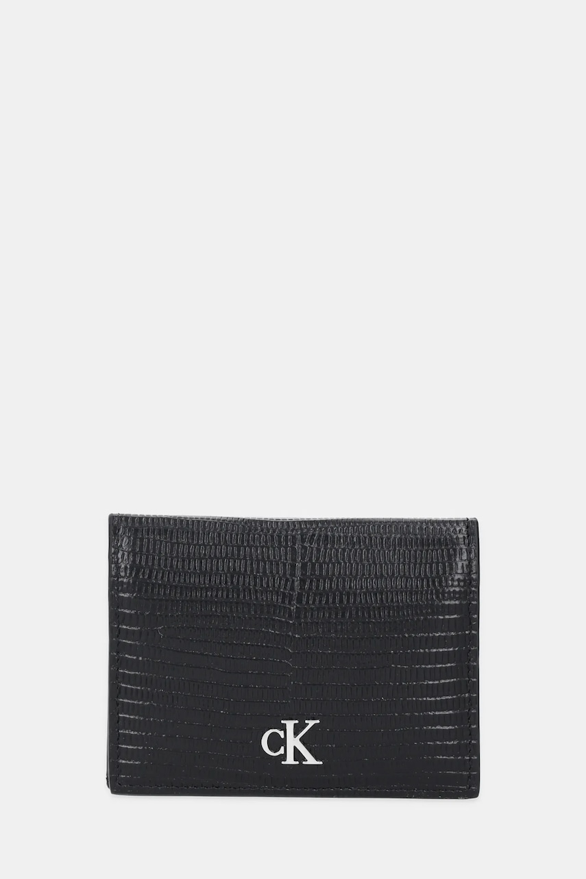 Levně Kožené pouzdro na karty Calvin Klein černá barva, LV04F1068G