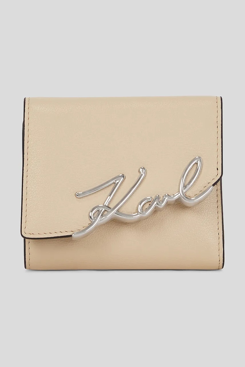 Karl Lagerfeld portofel de piele K.SIGNATURE culoarea bej, A3W32019