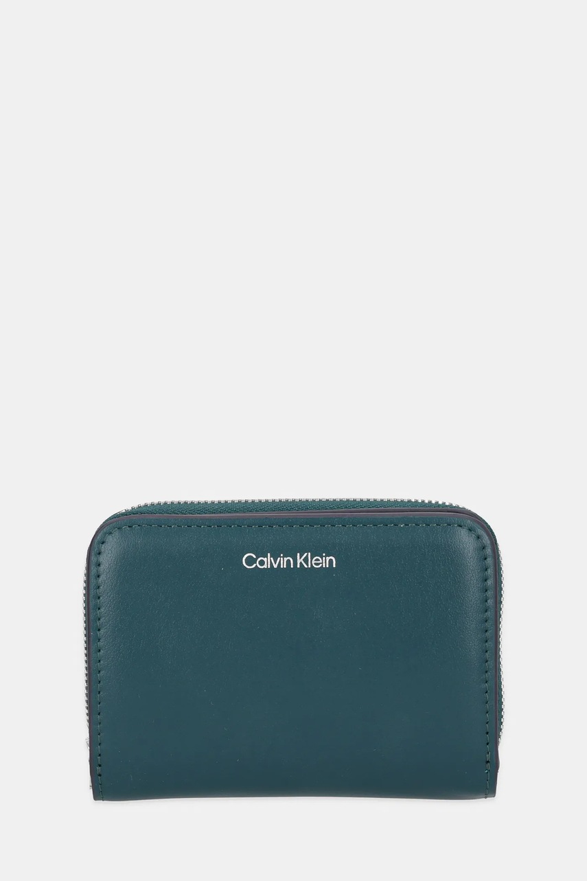 Levně Kožená peněženka Calvin Klein dámská, tyrkysová barva, LV04F1075G