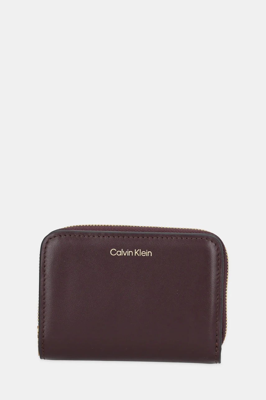 Levně Kožená peněženka Calvin Klein dámská, vínová barva, LV04F1075G