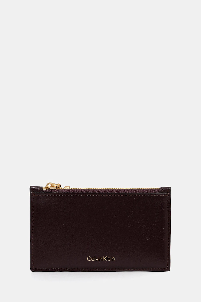 Levně Kožená peněženka Calvin Klein dámská, vínová barva, LV04F1076G