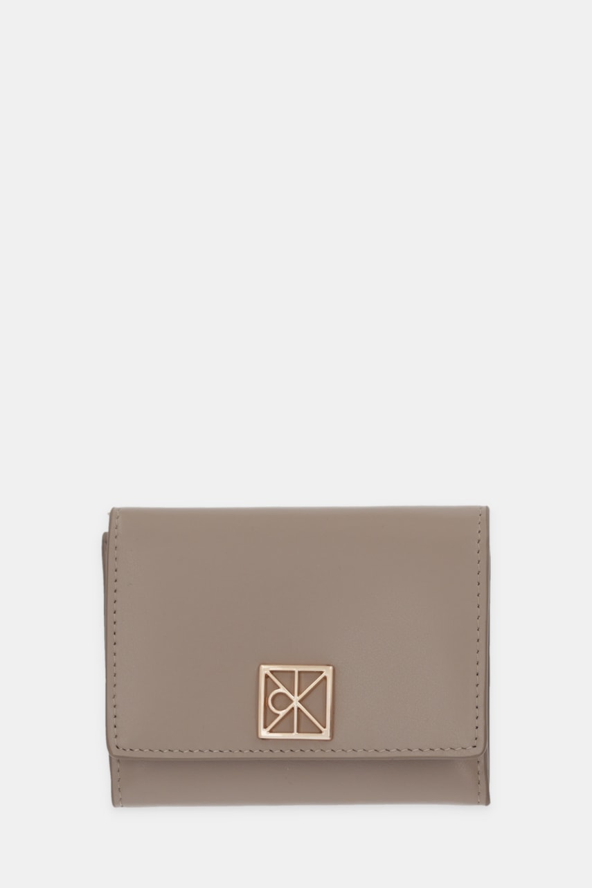 Levně Kožená peněženka Calvin Klein dámská, béžová barva, LV04F1082G