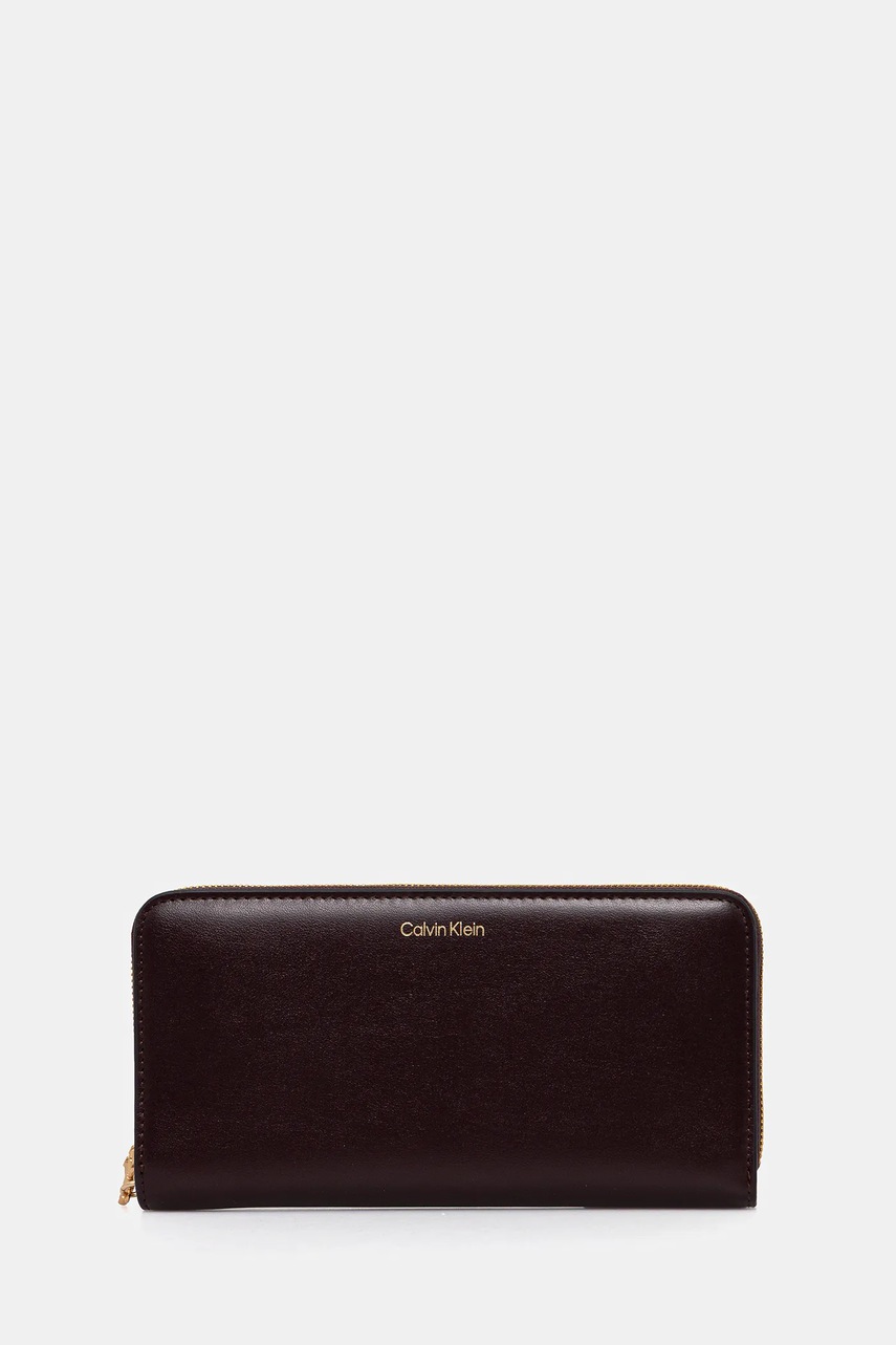 Levně Kožená peněženka Calvin Klein dámská, vínová barva, LV04F1093G