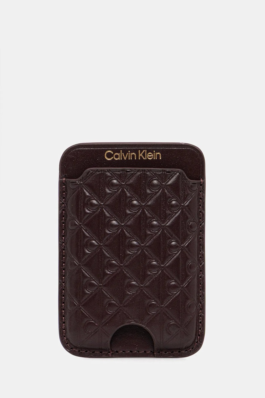Levně Kožené pouzdro na karty Calvin Klein vínová barva, LV04F1100G