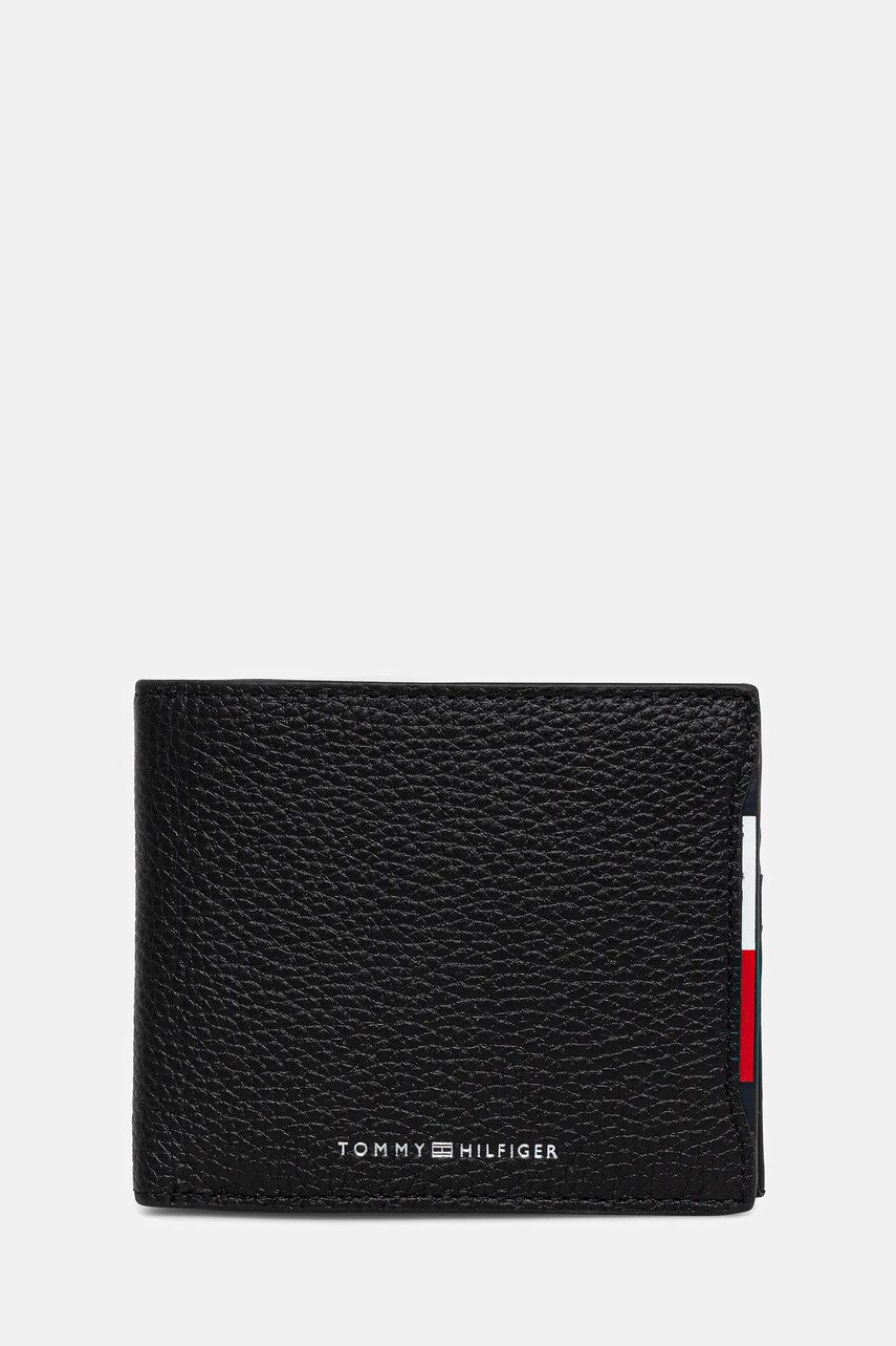 Levně Kožená peněženka Tommy Hilfiger pánská, černá barva, AM0AM13515