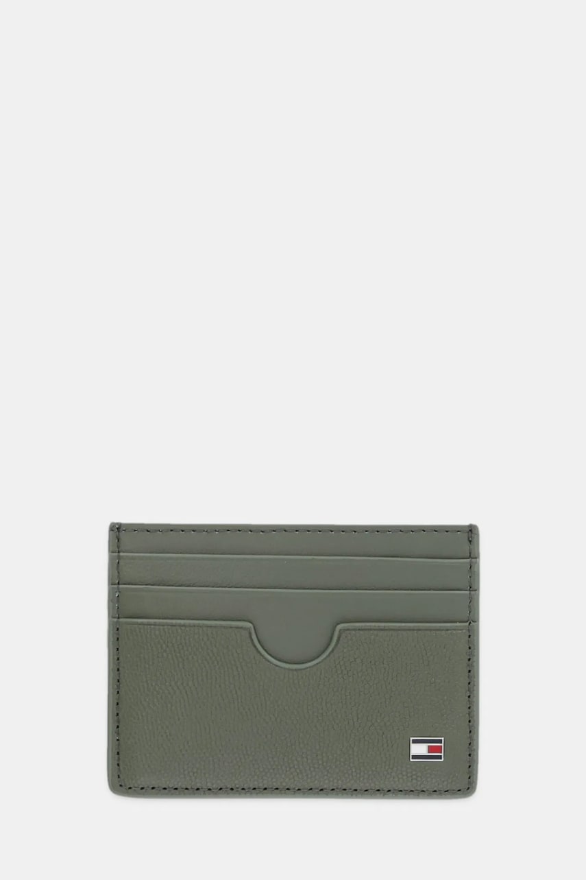 Levně Kožené pouzdro na karty Tommy Hilfiger zelená barva, AM0AM13517