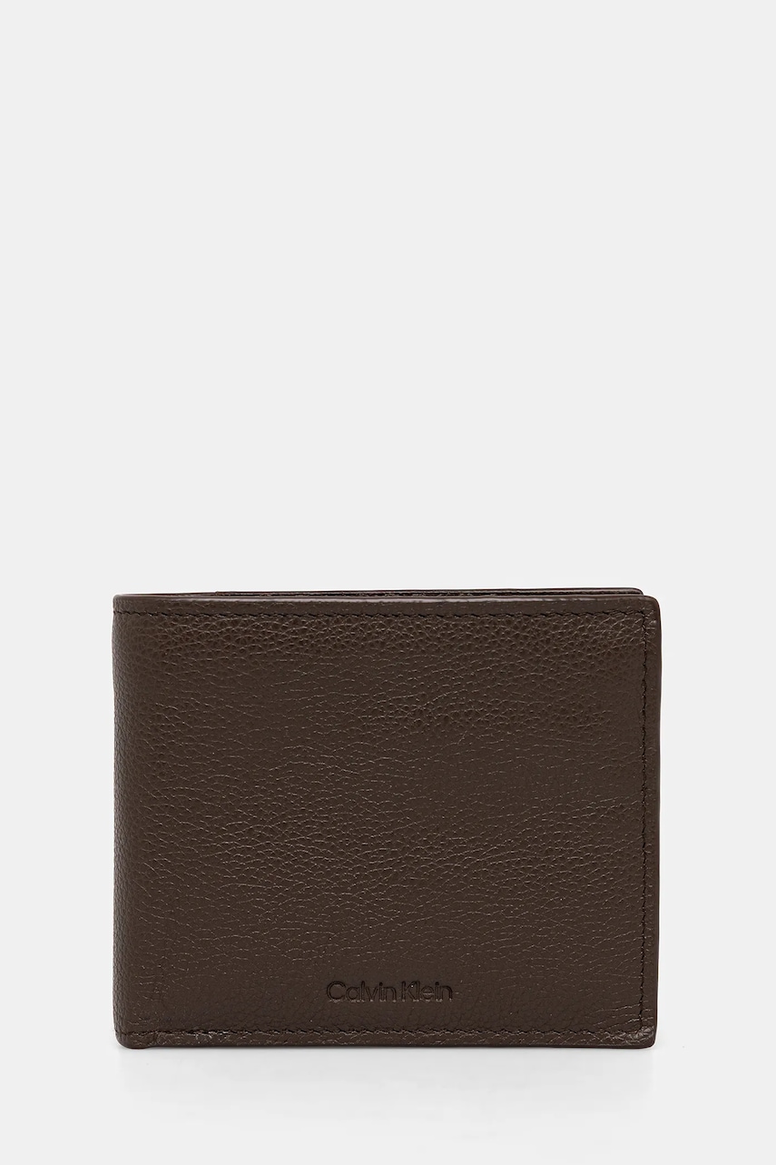 Levně Kožená peněženka Calvin Klein pánská, hnědá barva, LV04D1033G